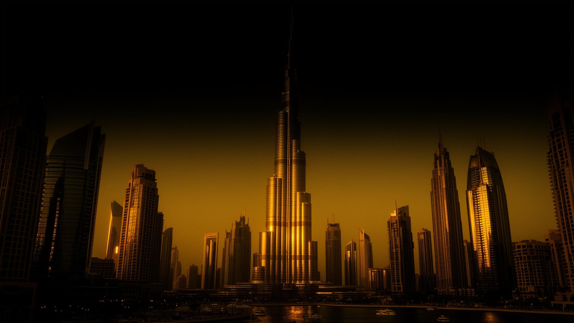 Dubai skyline at golden hour